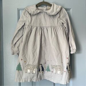 John Lewis Light Blue Corduroy Dress with Collar and Winter Animals, 2-3Years